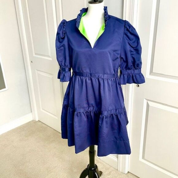 Gretchen Scott Designs Dresses & Skirts - Gretchen Scott Blue Green Ruffle Teardrop Tiered Dress Size Large